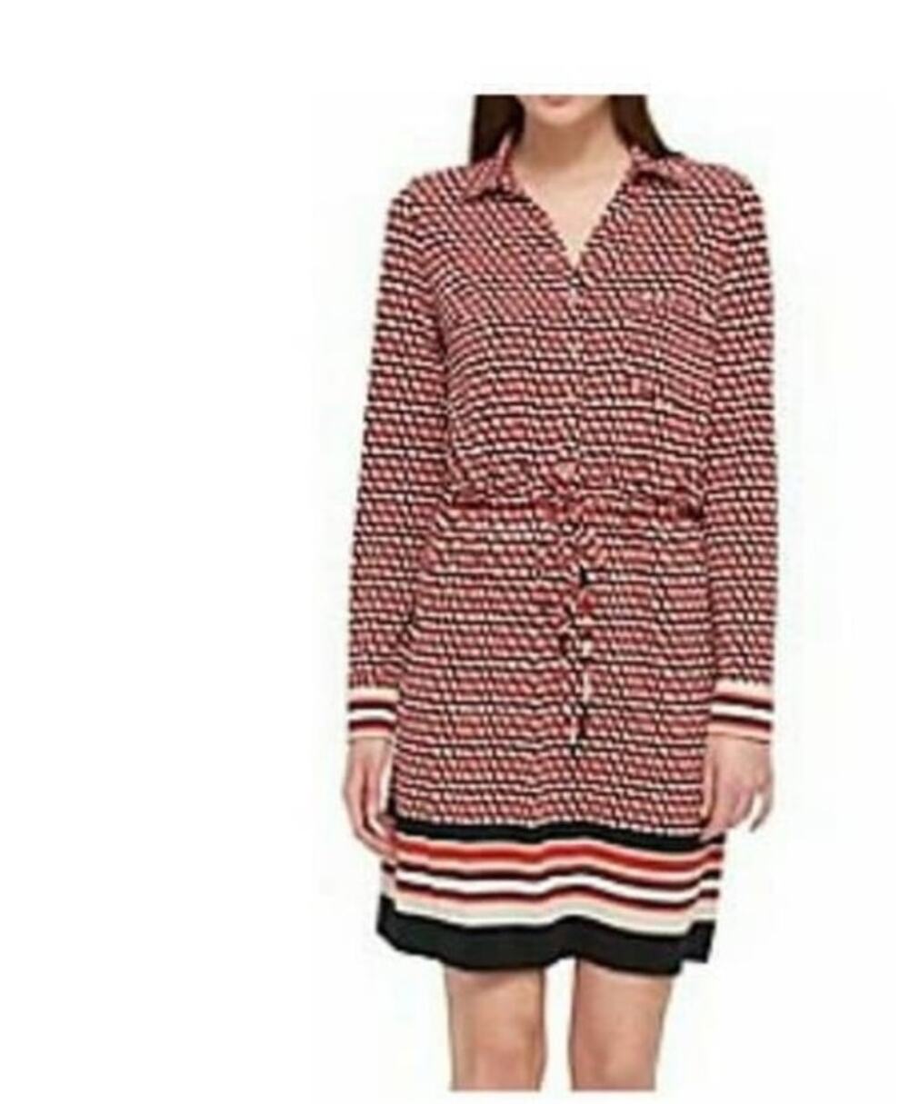 TOMMY HILFIGER Shirt Dress NWT NEW Red Blue Geometric Modern Print Stretch sz 4